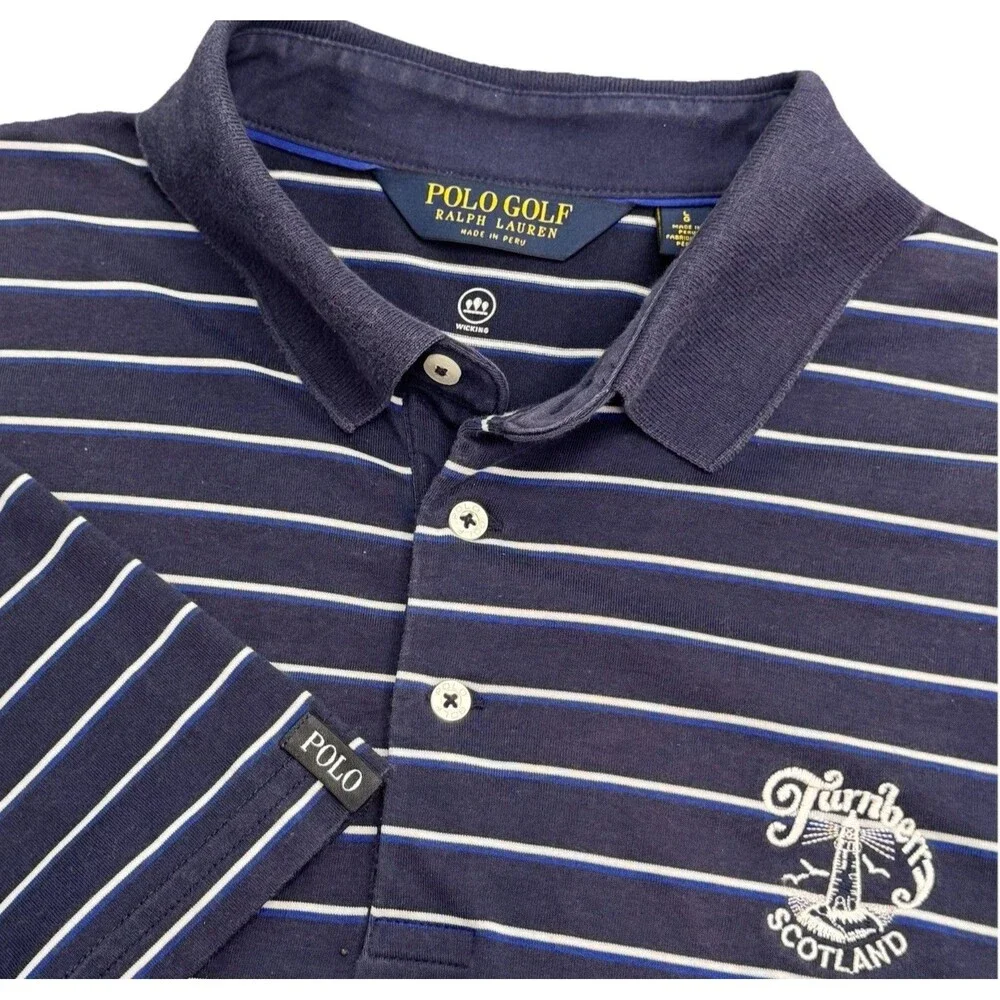 Polo Ralph Lauren Shirt Men L Moisture Wicking Blue Stripe Turnberry Golf Club